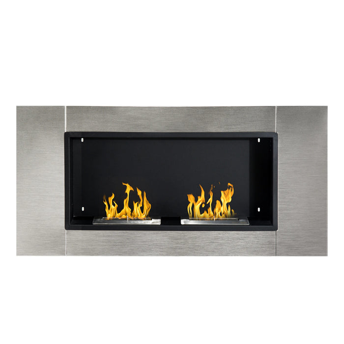 Cheminée bioéthanol murale 2 brûleurs 110 cm inox