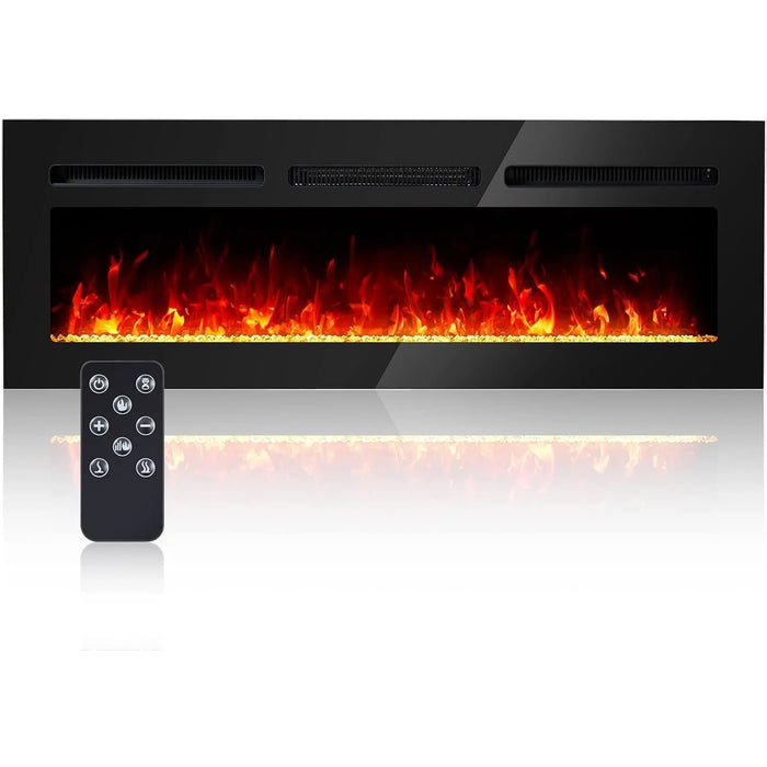 Cheminée électrique murale 127 cm panneau bois et cristal 1500 W