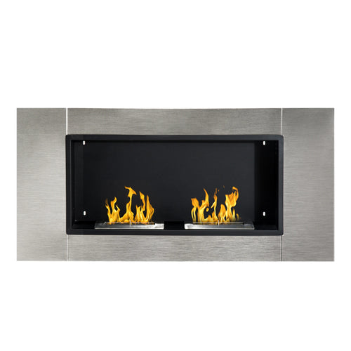 Cheminée bioéthanol murale 2 brûleurs 110 cm inox